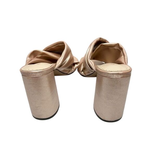 Adrienne Vittadini Mules Size 6 Rose Gold Satin Finish Open Toe Block Heel - Picture 5 of 9